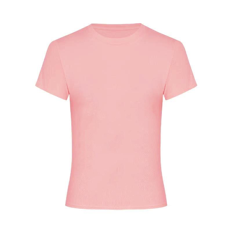 Korean Slim-Fit Red T-Shirt for Women - Figure-Flattering, Waist-Cinching, Straight-Shoulder, High-Stretch, Short-Sleeve