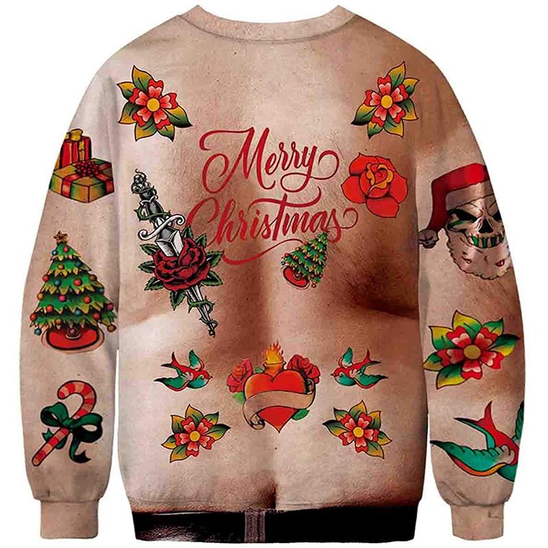 Women Men Funny Chest Hair Print Ugly Christmas Sweaters Jumpers Couple Autumn New Year Eve Holiday Party Xmas Sweatshirt Ropa