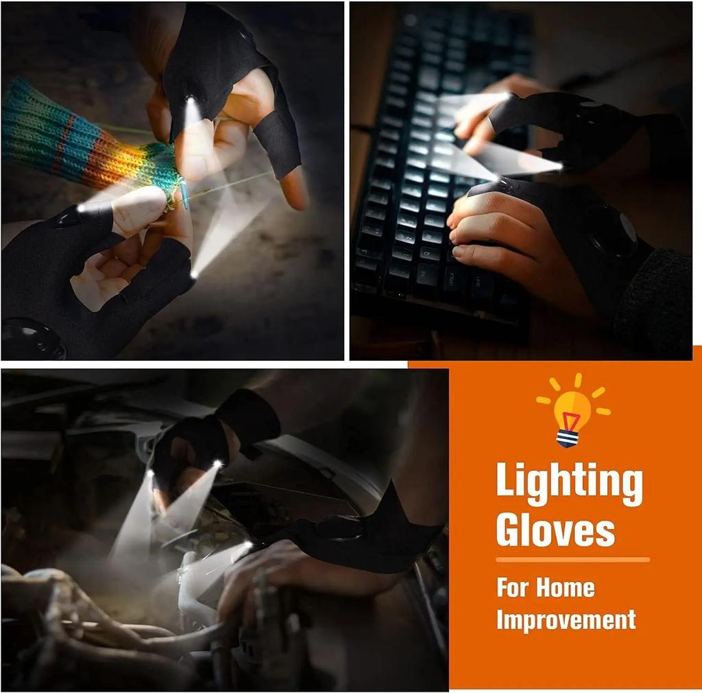 LED Flashlight Luminous Running Gloves Waterproof Cycling Camping Hiking Rescue Glove Lamp Lighting Gloves Fingerless Gloves
