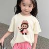 2025 Новая детская футболка LABUBU Мультяшный стиль LABUBU с принтом для девочки Круглый вырез Короткий рукав Милый и красивый топ для девочки