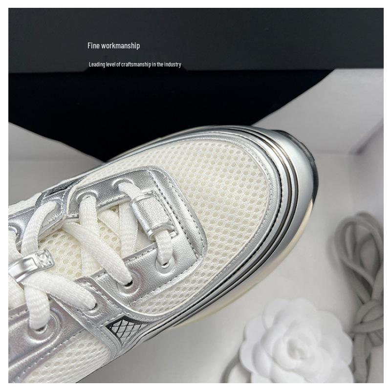 Серебристые женские кроссовки-кеды на толстой подошве в стиле 'dad sneakers' - Увеличивающие рост, на шнуровке, повседневные спортивные туфли.