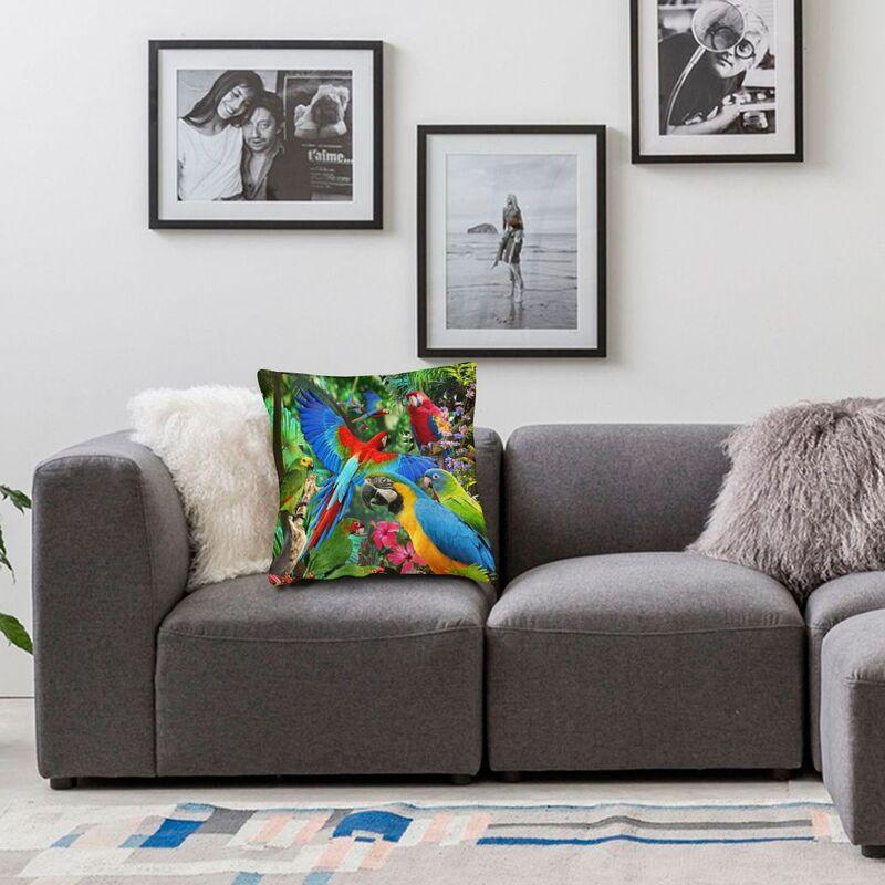 Cute Tropical Parrots Birds Cushion Covers 45X45 Soft Psittacine Throw Pillow Case For Sofa Square Pillowcase Home Decorative