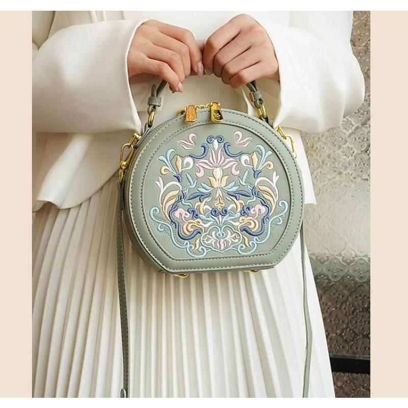 Круглая сумка через плечо с винтажной вышивкой, сумка на молнии, классическая трендовая нишевая сумка-саквояж
