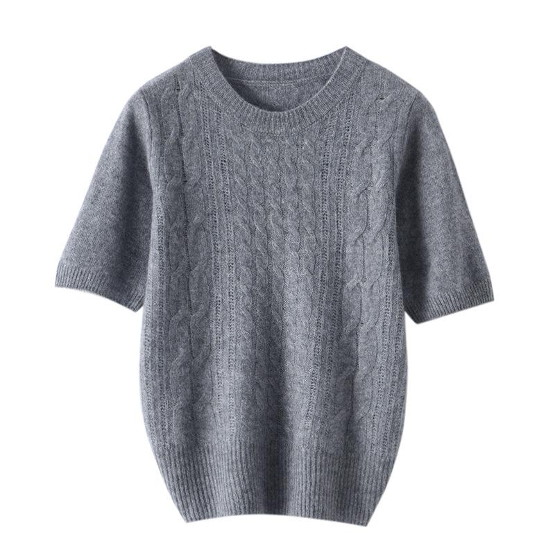 Le Kasha 2026 Autumn/Winter Women's Cashmere Cable Knit Short Sleeve Sweater - Skin-Friendly, Round Neck, Versatile, Thick.