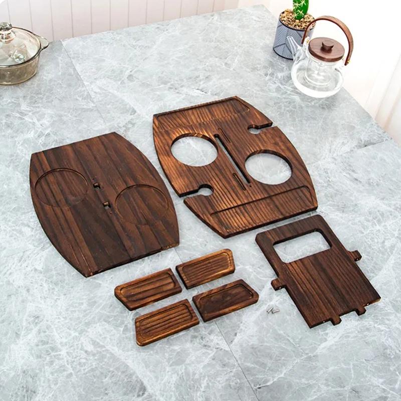 1 шт. Деревянная Легкая Ручная Натуральная Подставка для Закусок и Напитков Складная Пикник Штабелируемая Многоярусная Рустикальная 36x31x26см