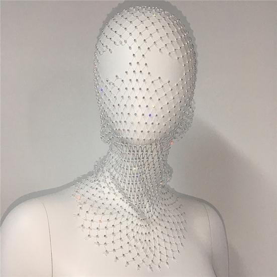 Fishnet Hat Rhinestones Design Hollow Hooded Hat Solid Color Breathable Elastic Fishnet Night Club Hat