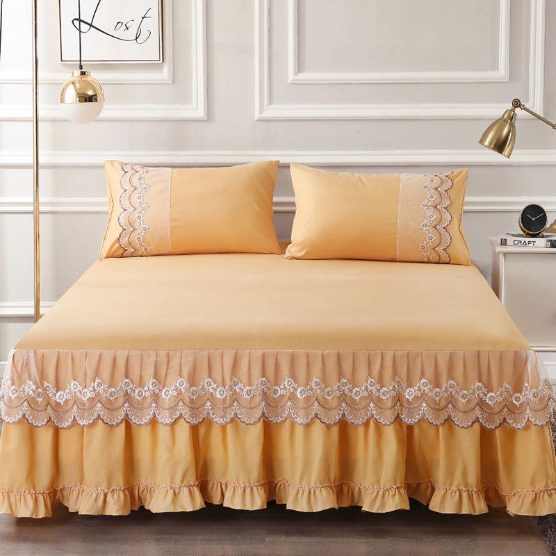 Современная минималистичная кружевная юбка-кровать в стиле принцессы, приятное для кожи хлопковое нескользящее покрывало, бытовая юбка-кровать, комплект из трех предметов