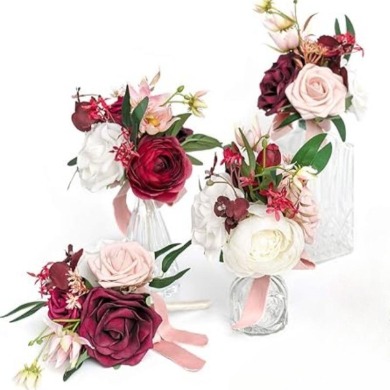 4 букета готовых маленьких цветочных свадебных цветов из пыльной розы, мини-букеты для подружек невесты, центральные украшения для свадебного стола и подружек невесты