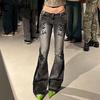 Streetwear Y2k Flare Jeans Distressed 2000s Floral Print Low Rise Slim Denim Pants Korean Women Trousers Retro Mom Jeans