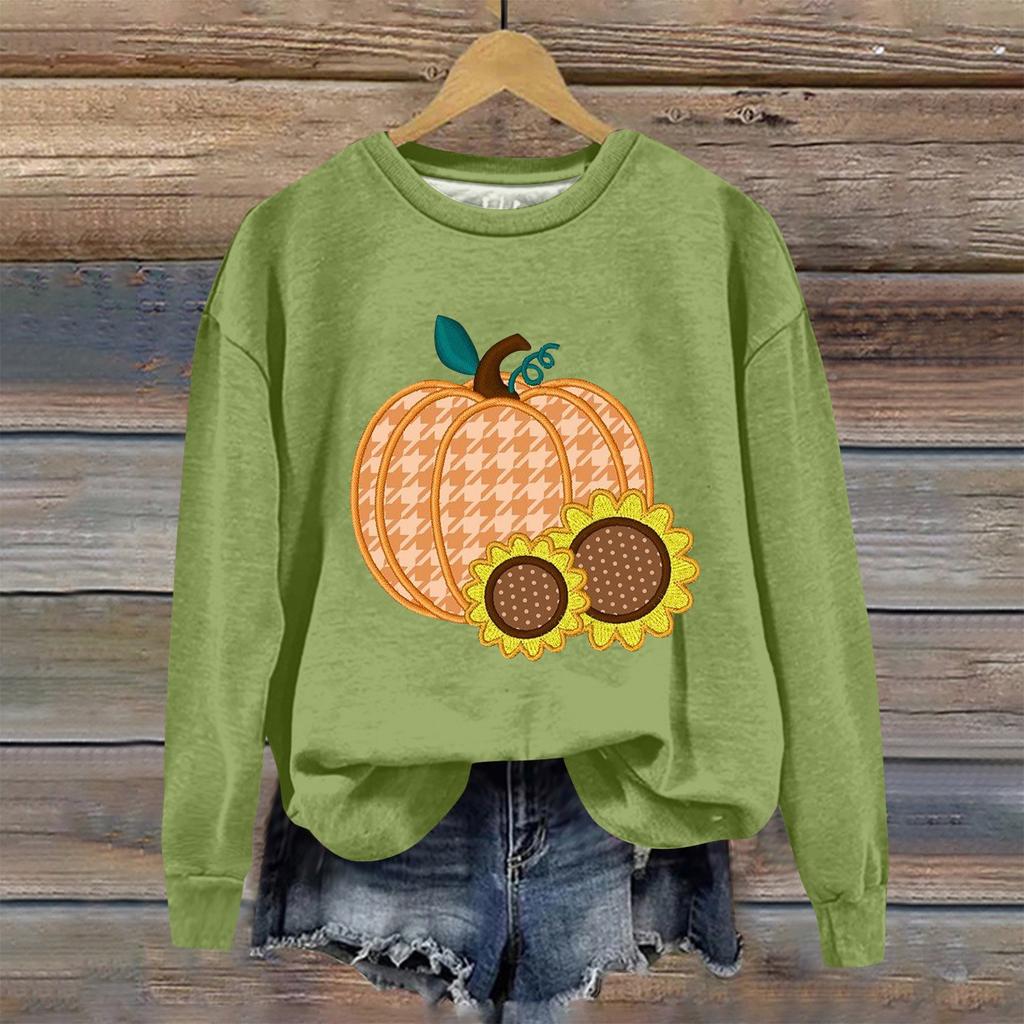 Женская мода Хэллоуин с длинным рукавом с принтом Свободная толстовка с круглым вырезом Топ