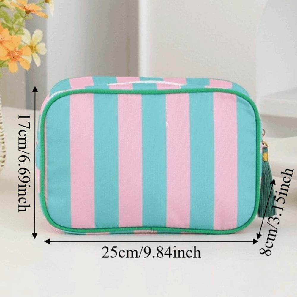 Large Capacity Portable Cosmetic Bag Large Striped Makeup Bag Portable Pouch Girls