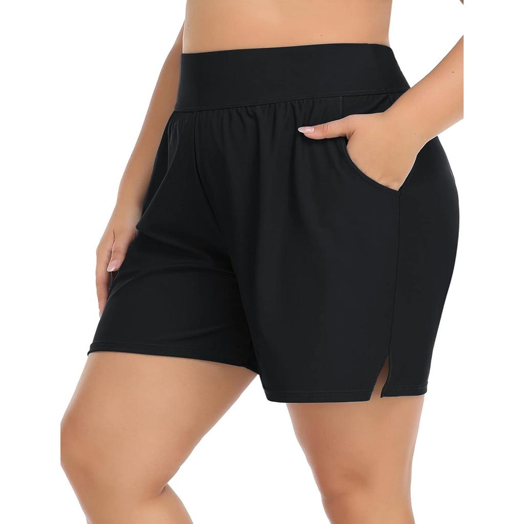 CHARMLEAKS Плюс размер шорты для плавания для женщин шорты с высокой талией танкини купальник снизу с карманами