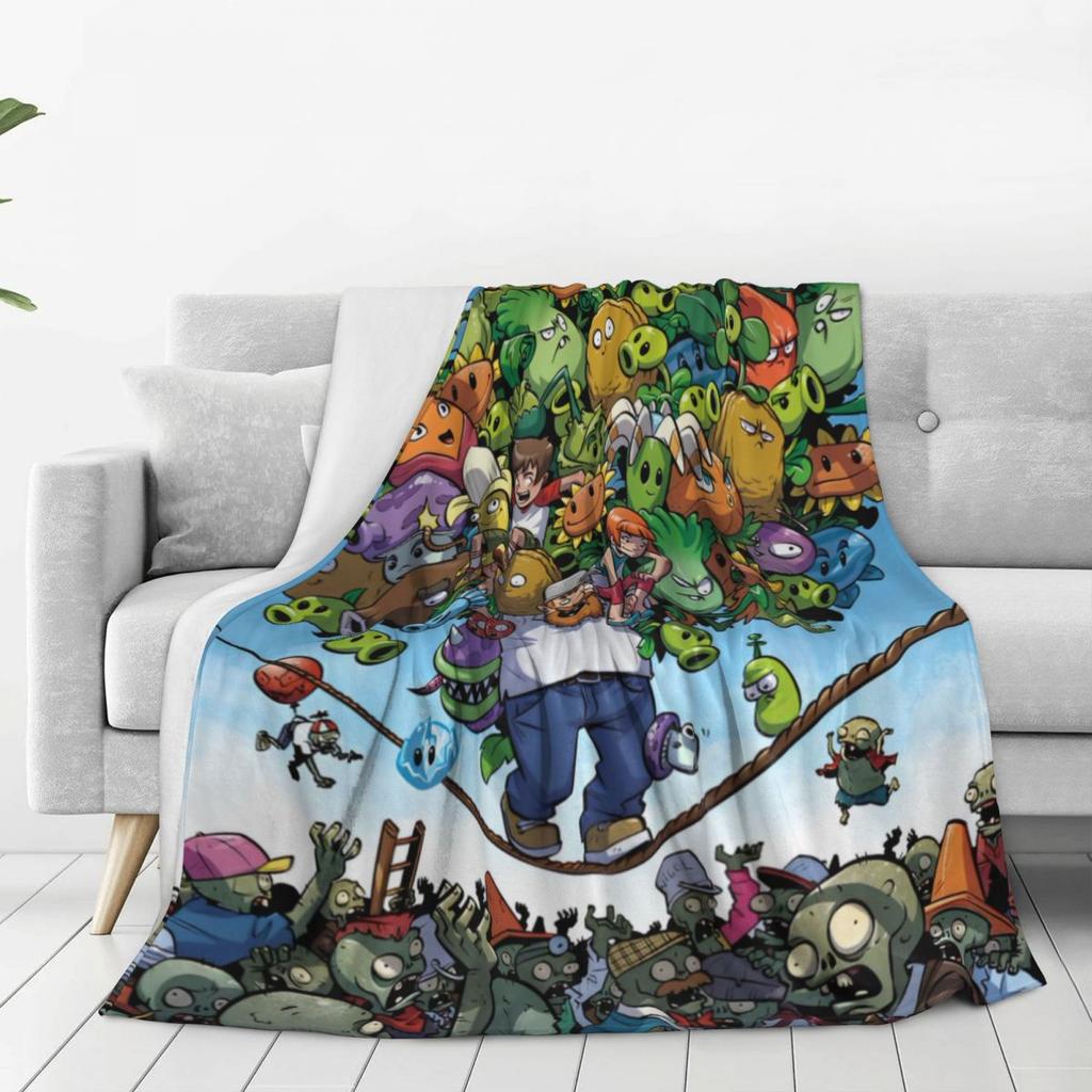 Игровое одеяло с принтом Plants vs. Zombie, теплое, мягкое, пушистое, плюшевое, для кровати, пледы для декора дома, путешествий, фланелевое покрывало, чехол на кровать