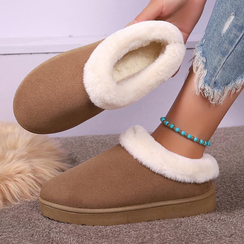 Женские зимние ботинки большого размера с круглым носком и толстой подошвой, повседневные короткие ботинки из толстого бархата, теплые, с ленивым носком, хлопковые туфли, однотонные, 36-42