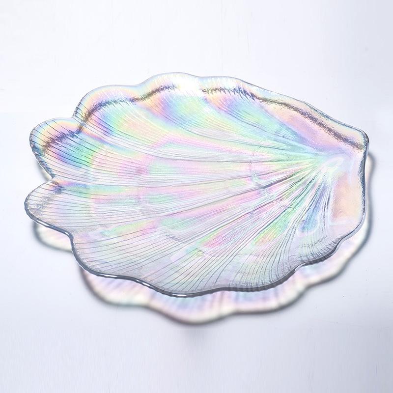 Креативная цветная стеклянная тарелка, фруктовая тарелка с ракушками, поднос в европейском стиле, десертные тарелки для торта, украшение для рабочего стола