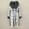 MENINA Autumn Winter Thickened Fur Coat for Women Rabbit Fur One-piece Long Style Real Fox Fur Collar Fashion Warm Coat Women