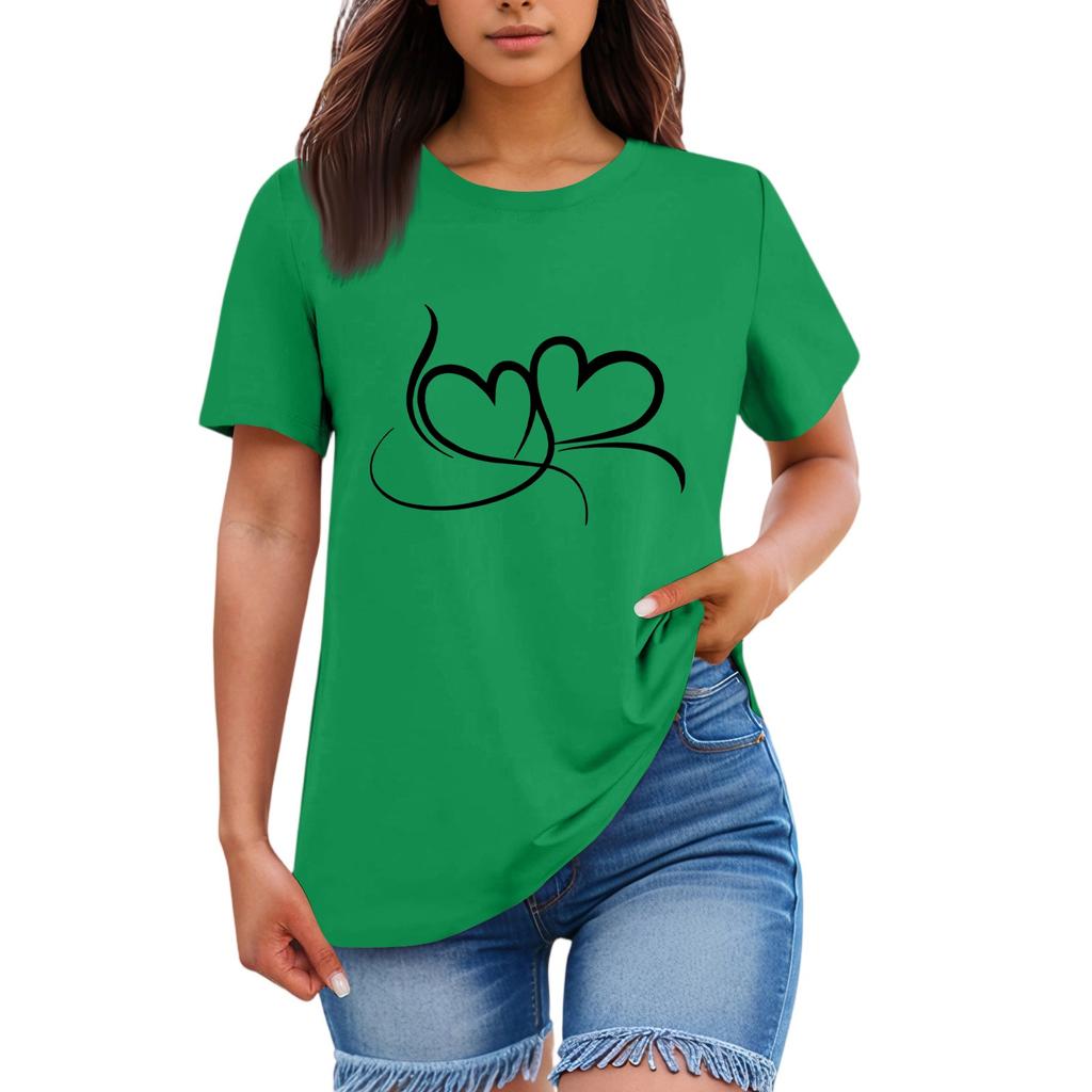 Ladies' Loose Comfortable Casual Fashionable Heart Pattern Printed Round Neck Short Sleeved Shirt