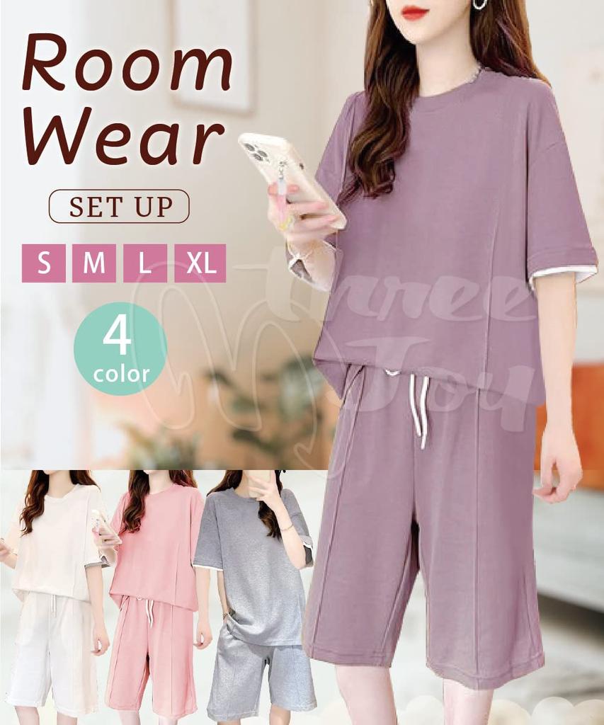 Three Joy Loungewear Loungewear for Spring and Loose Short Cute Top and Bottom Plus Sizes Size S Women's Pajamas, Summer, Fit, Sleeves, Set,