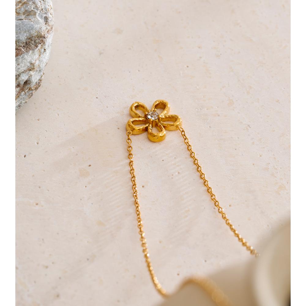 Yhpup Stainless Steel Flower Pendant Necklace Metal PVD Plated Golden Popular Collar Jewelry Waterproof