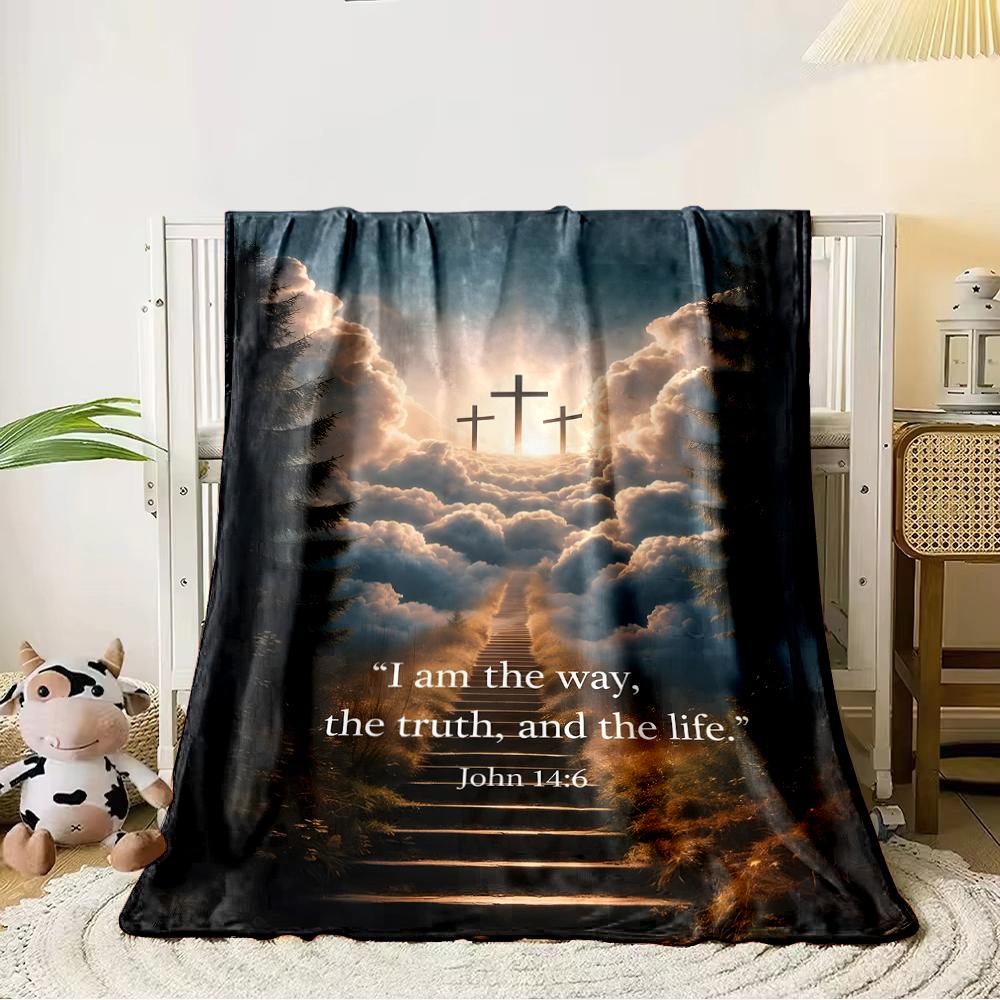 Heavenly Path with Three CrossesFlannel blanket for bedroom, living room, sofa, and nap