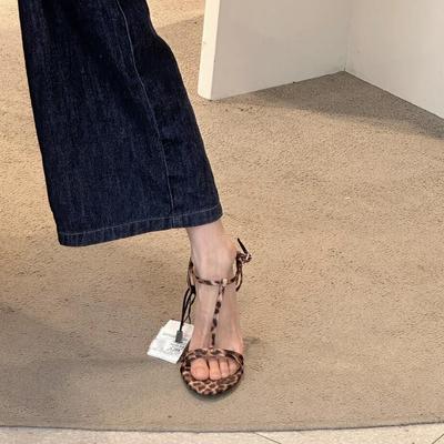 Spice girl рекомендует~~ Сексуальные туфли на высоком каблуке с леопардовым принтом, женские туфли-шпильки с открытым носком, летние сандалии с ремешками