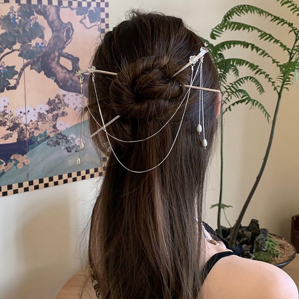 Головной убор Вставка для волос веер Заколки для волос в китайском стиле Двойная кисточка для волос Вилка для волос Аксессуары для волос