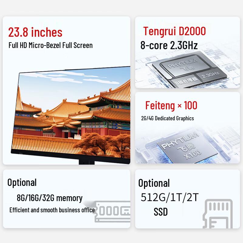 Lenovo Kaitian A740J 23,8-дюймовый моноблок, Feiteng D2000 (Китайская версия)