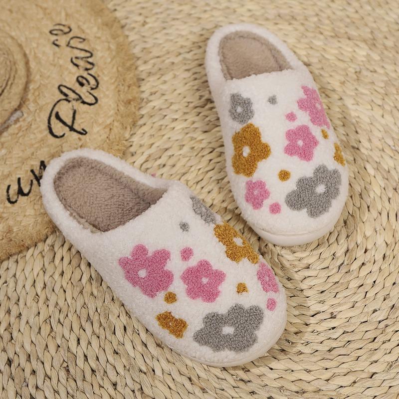 Новый стиль домашних тапочек с цветочным принтом, теплые и утолщенные комнатные хлопковые туфли на высоком каблуке