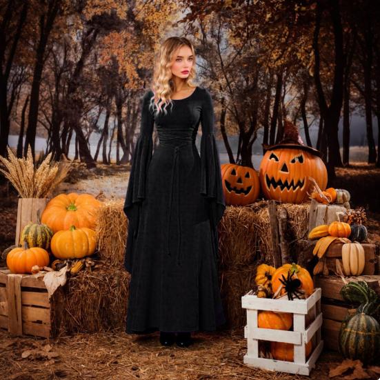 Halloween Renaissance Witch Dress for Women Gothic Victorian Dress Long Bell Sleeve Medieval Costume for Halloween Cosplay Party
