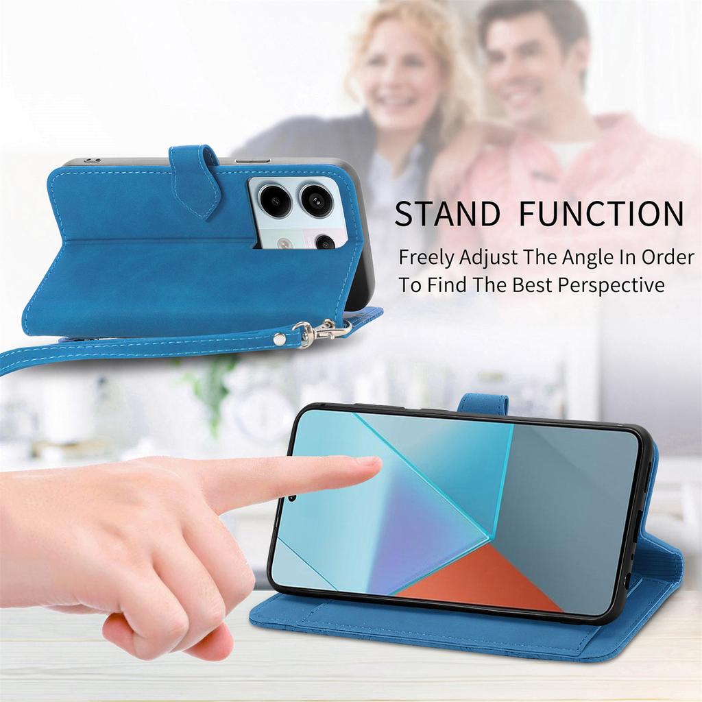 For Xiaomi Redmi Note 13 Pro 5G/Poco X6 5G Zipper Wallet Case with Strap Flower Imprint PU Leather Phone Cover