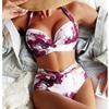 Sexy Snake Skin Bikini Halter Ruched Wrap Front Cross High Waist Swimsuit Swimwear Women Two-pieces Bikini Set Bathing Suit
