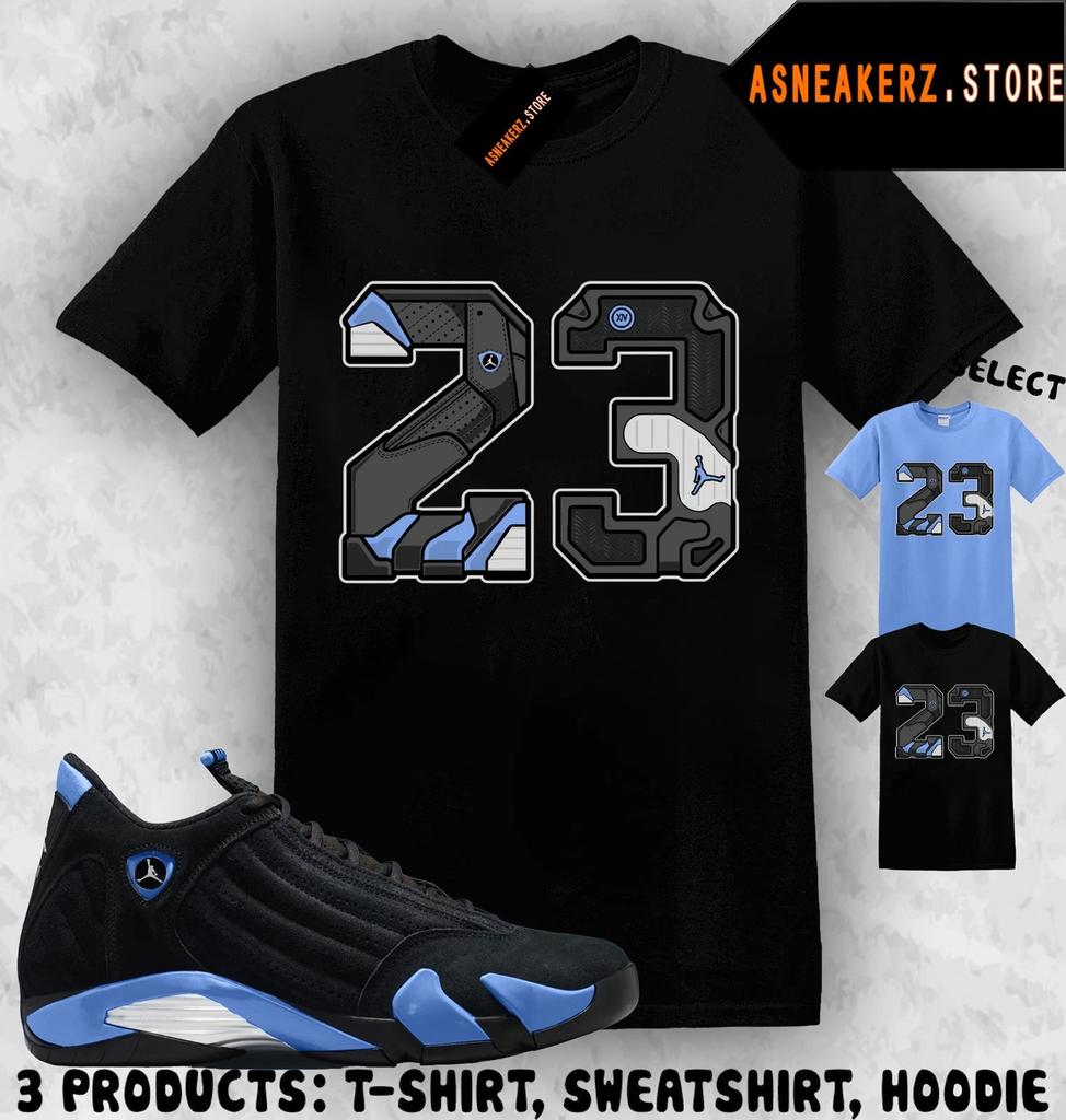 Рубашка в тон AJ 14 Black University Blue 2026 Для сочетания с кроссовками Retro Номер 23