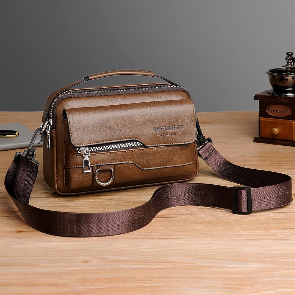WEIXIER Мужская кожаная водонепроницаемая сумка-мессенджер, вместительный портфель через плечо с регулируемым ремнем для работы в офисе