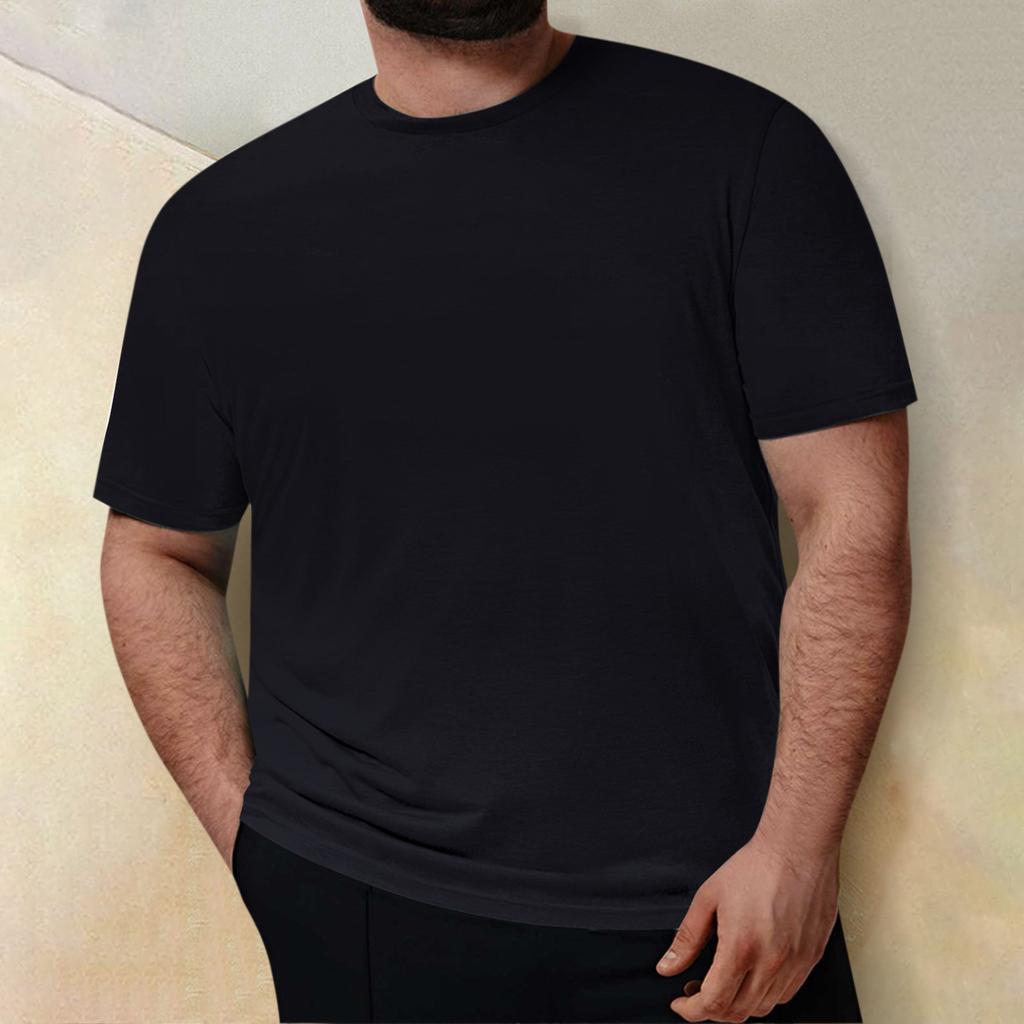 Plus Size Mens Casual Round Neck Solid Color Short Sleeve T-Shirt Blouse Tops