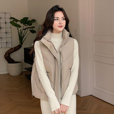 Женский пуховый жилет, зимний толстый теплый жилет, повседневная короткая куртка на молнии с воротником-стойкой и карманами, тонкий