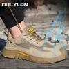 Oulylan Men Anti Slip Safety Shoes Puncture Proof Lace Up Work Sneaker Summer Mesh Breathable Boot Anti Smash Steel Toe Footwear