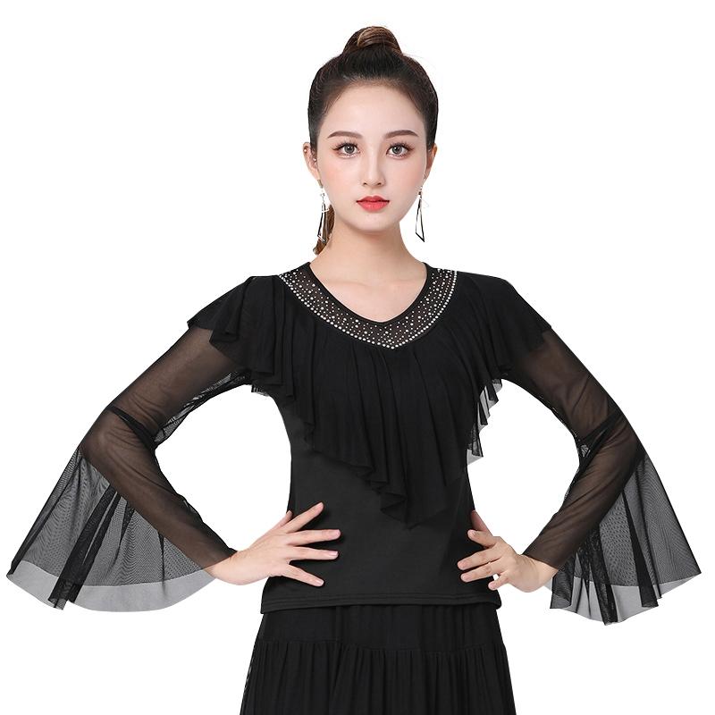 Solid Color Belly Dance Top Dance Practice Suspender Practice Clothes Social Dance Square Dance Practice Long Sleeved Top