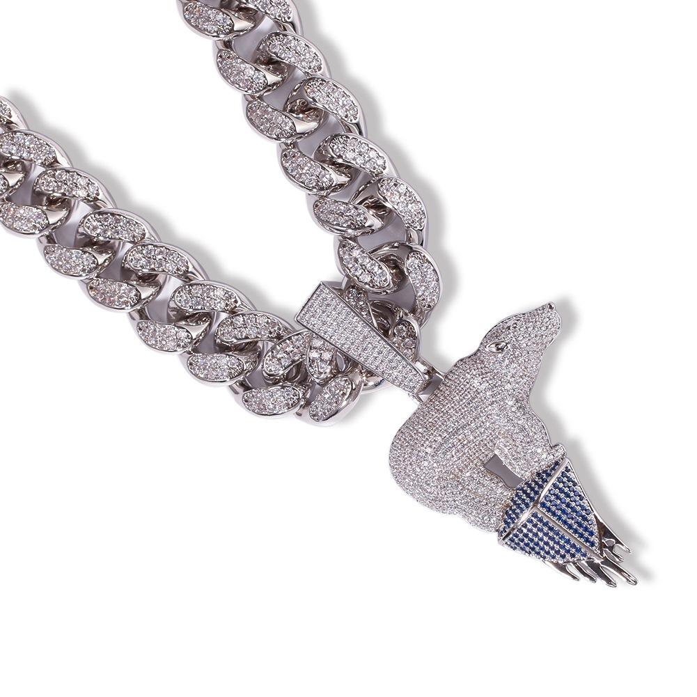 Hip Hop Zircon Copper Polar Bear Animal Pendant European and American Men's Hip Hop Rap Necklace Trend Accessories New Accessories