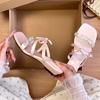 French Low-heeled Rhinestone One-word Fairy Shoes, Wear 2025 Summer New Models with Skirts, Bows, Cool Slippers, Women