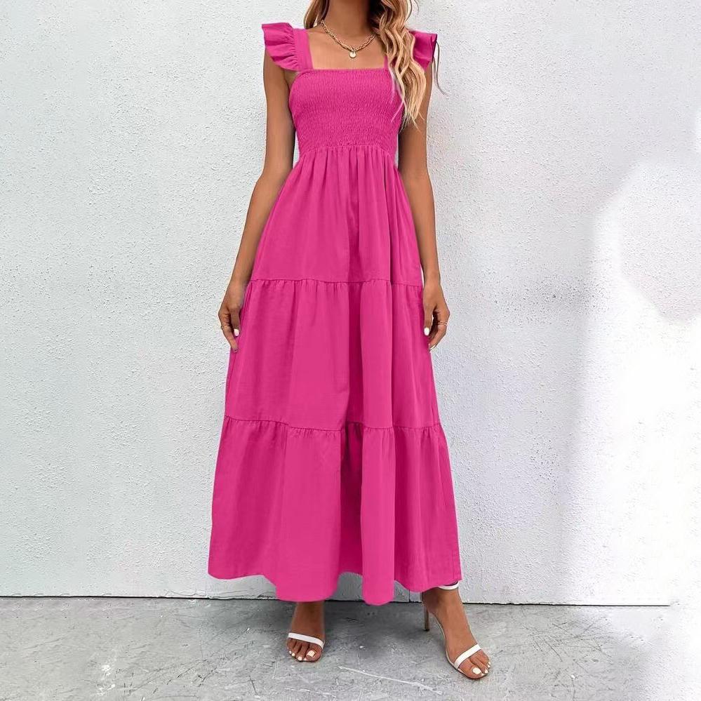 Женское осенне-зимнее однотонное платье без рукавов с квадратным вырезом, повседневное платье трапециевидной формы до щиколотки с высокой талией