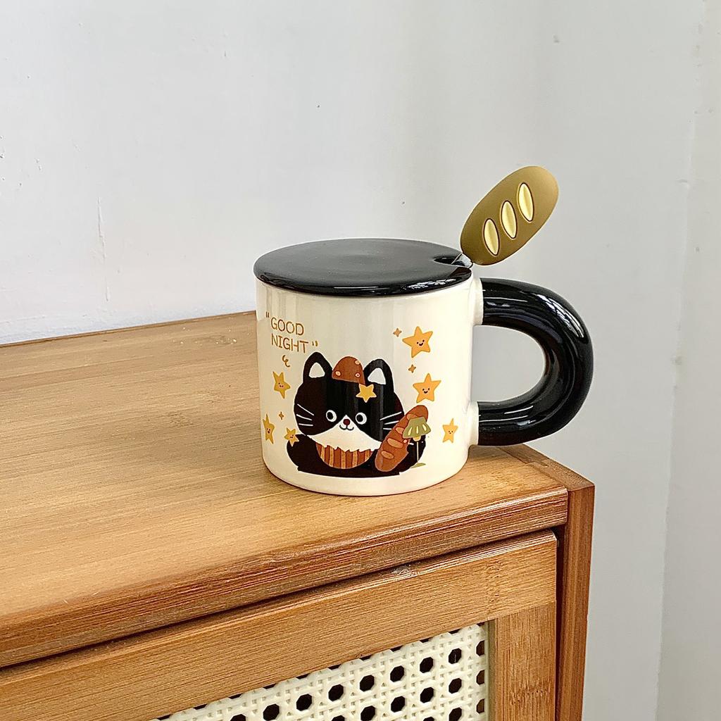 Кружка-котенок с крышкой и ложкой, большая керамическая чашка для девочек, офисная чашка для воды, чашка для кофе, чашка для завтрака, для мужчин