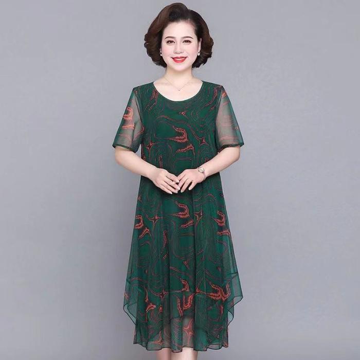 Платья с круглым вырезом и короткими рукавами, винтажное летнее газовое платье с цветочным принтом, женская одежда, стильное свободное свободное платье миди нерегулярной формы