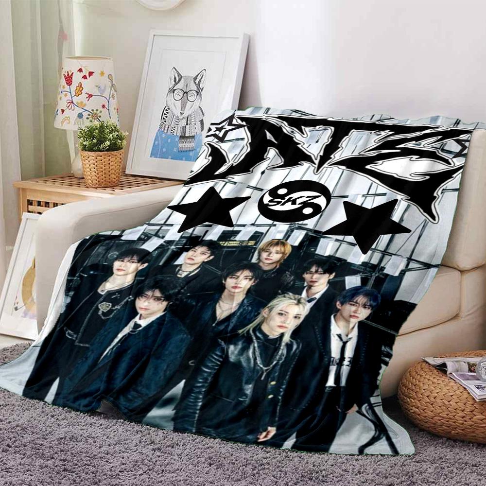 SKZ Kpop Print Flannel Blanket High Quality Warm Comfortable Cover for All Seasons Perfect for Gifts Home Decor