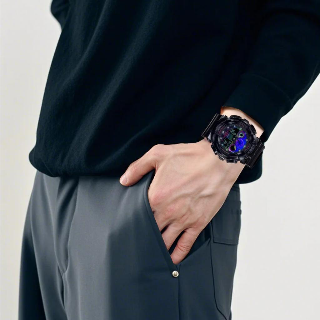 CASIO Men Liquid Crystal/Analog Dual Display Series Blue Watch GA-100RGB-1A GA-100RGB-1A