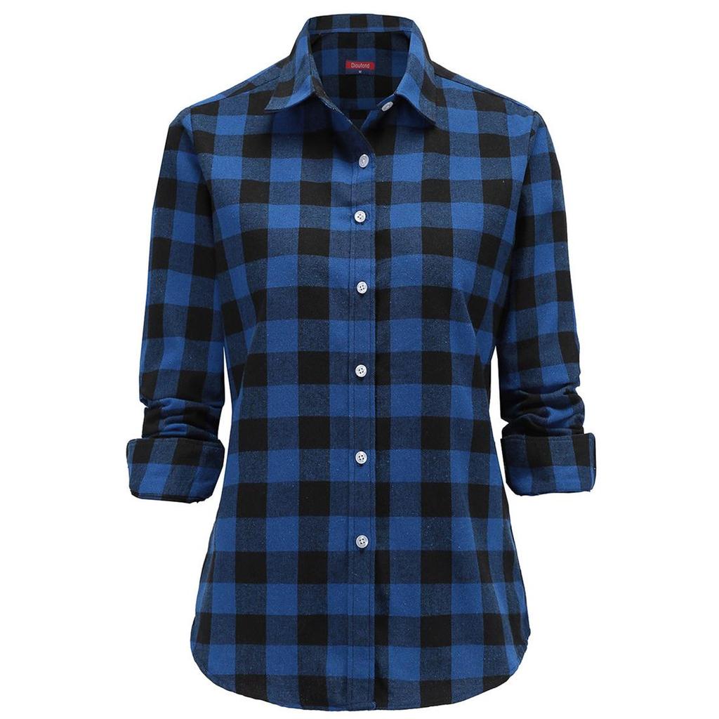 Dioufond Women Plaid Flannel Shirt Long Sleeve Flannel Plaid Tops