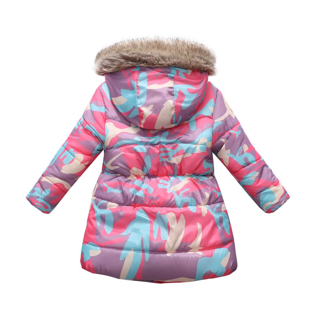 Детская мода осень-зима с рисунком из мультфильмов для мальчиков и девочек с длинными волосами, воротником-стойкой, капюшоном, хлопковым пальто, куртка