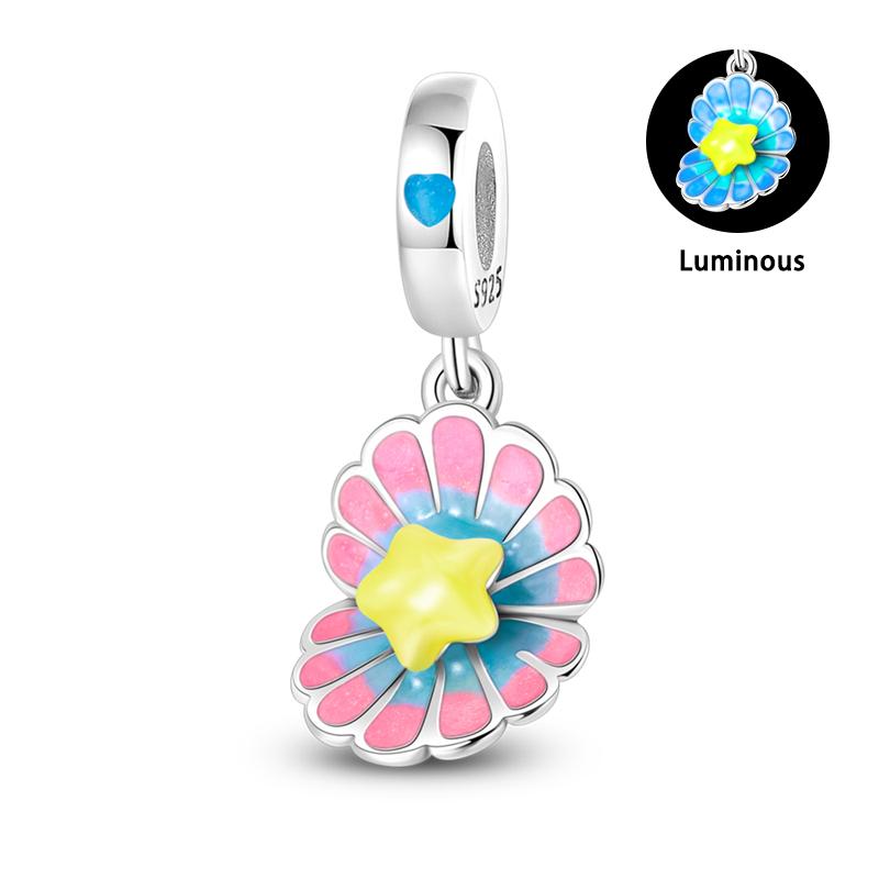 Лето S925 серебряный цвет ракушка жемчуг рыбий хвост светящийся океан серии Подвески бусины подходят S925 оригинальные браслеты DIY ювелирные изделия