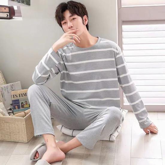 2 шт./компл., мужская домашняя одежда, прямые, широкие, теплые, эластичные, с простым полосатым принтом, мужские мягкие осенние пижамные комплекты, повседневная одежда