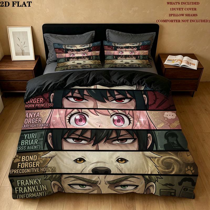 Spy Family Pattern Bedding Quilt Set Quilt Cover Pillowcase Home Birthday Gift(1 * duvet cover + 2 * pillowcase, without core)