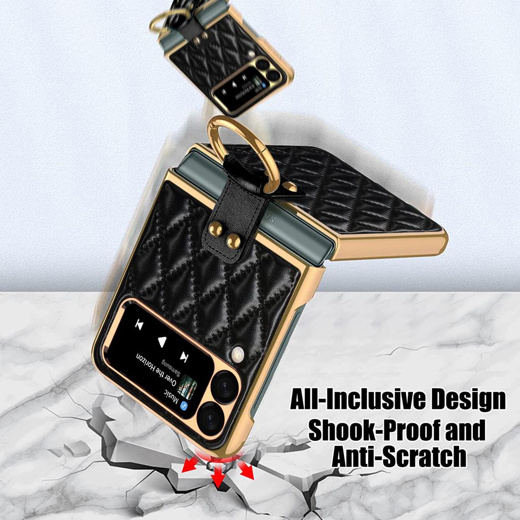 Роскошный кожаный чехол с бриллиантовой воздушной подушкой для Galaxy Z Flip 6 5G Flip7 Z Flip 4 Flip5 с кольцом-держателем и защитой объектива, противоударный чехол